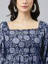 Blue Pure Cotton Floral Printed Tiered Dress